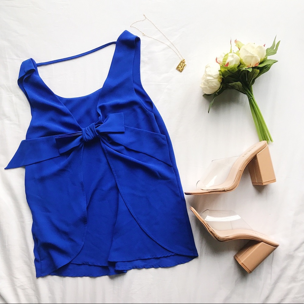 Royal blue bow back sleeveless top